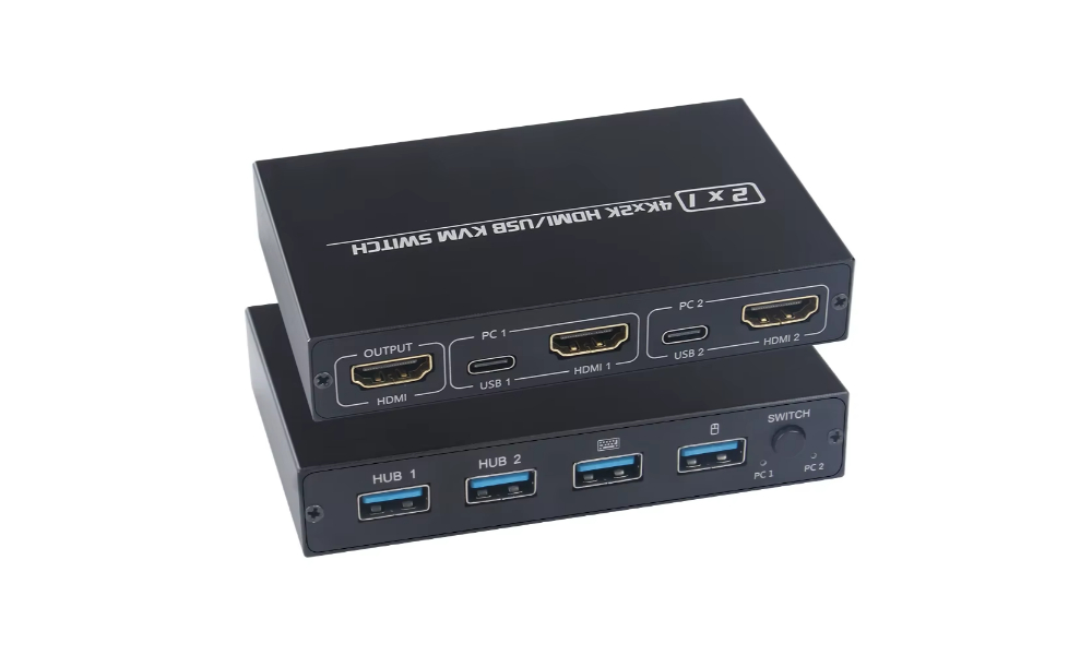 שני מחשבים מסך מקלדת ועכבר אחד מיתוג  KVM SWITCH, 2 PORT USB HDMI 