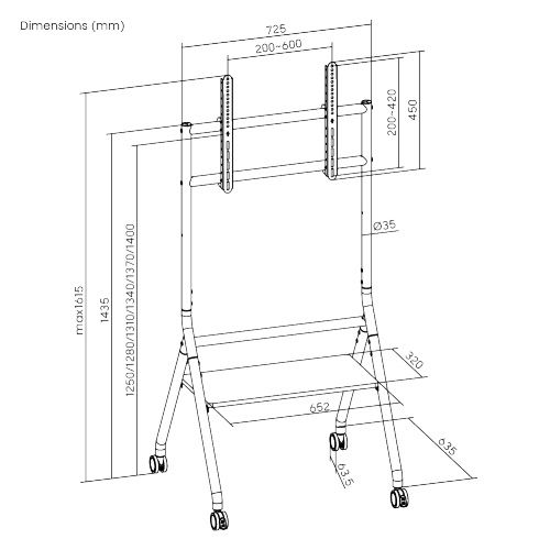 מעמד רצפתי סטנד נייד חצובה מעוצב וגלגלים למסכים  