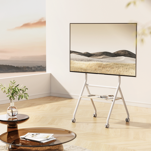 מעמד רצפתי סטנד נייד חצובה מעוצב וגלגלים למסכים  