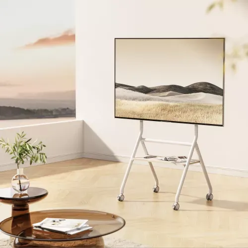 מעמד רצפתי סטנד נייד חצובה מעוצב וגלגלים למסכים  