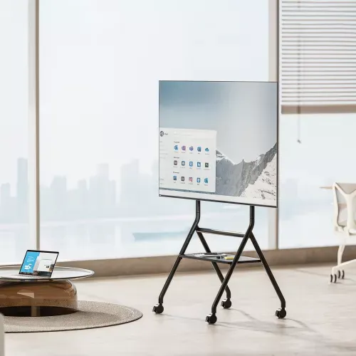 מעמד רצפתי סטנד נייד חצובה מעוצב וגלגלים למסכים  