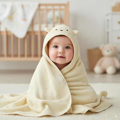 מגבת עם כובע לתינוק 100% כותנה - טלה