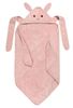 מגבת לתינוק עם רצועות קשירה וכובע 100% כותנה מסדרת 'חיות חביבות' - ארנב ורוד