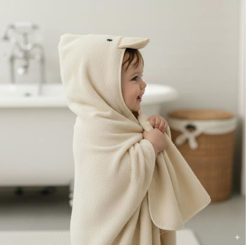 מגבת לתינוק עם רצועות קשירה וכובע 100% כותנה מסדרת 'חיות חביבות' - ברווז