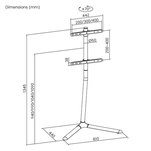 מעמד רצפתי לטלוויזיה ליניארי מסתובב מודרני עם בסיס V סטנד למסכים 