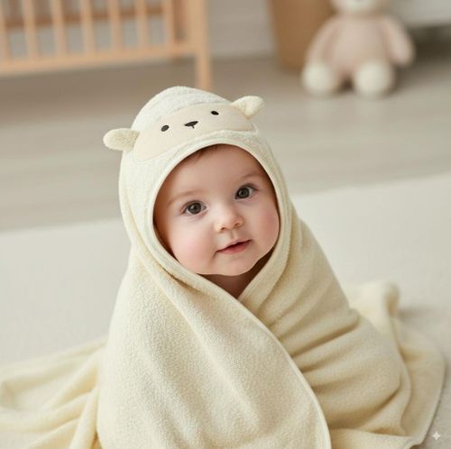 מגבת עם כובע לתינוק 100% כותנה - עכברון ורוד