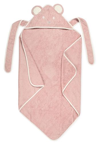 מגבת לתינוק עם רצועות קשירה וכובע 100% כותנה מסדרת 'חיות חביבות' - עכברון ורוד