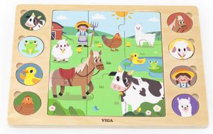 פאזל 9 חלקים מעץ מצא והתאם 3 פעילויות - בחווה