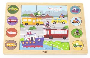 פאזל 9 חלקים מעץ מצא והתאם 3 פעילויות - כלי תחבורה