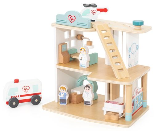 בית חולים תלת קומתי מעץ מלא עם 15 אביזרים