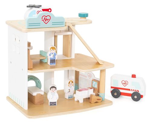 בית חולים תלת קומתי מעץ מלא עם 15 אביזרים