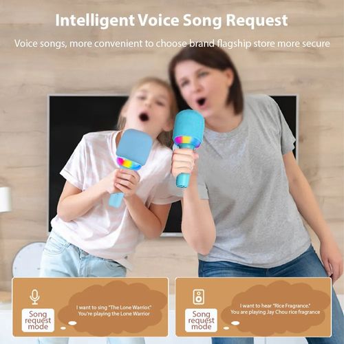 מיקרופון קריוקי משולב רמקול עם תאורת LED, חיבור BT ואפקטים קוליים - ורוד