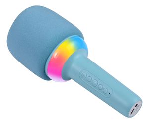 מיקרופון קריוקי משולב רמקול עם תאורת LED, חיבור BT ואפקטים קוליים - כחול