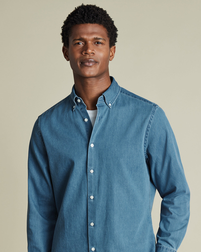 חולצה גזרת קלאסיק - Ocean blue denim classic fit shirt