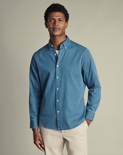 חולצה גזרת קלאסיק - Ocean blue denim classic fit shirt