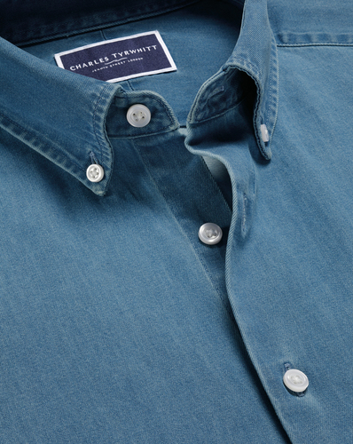 חולצה גזרת קלאסיק - Ocean blue denim classic fit shirt