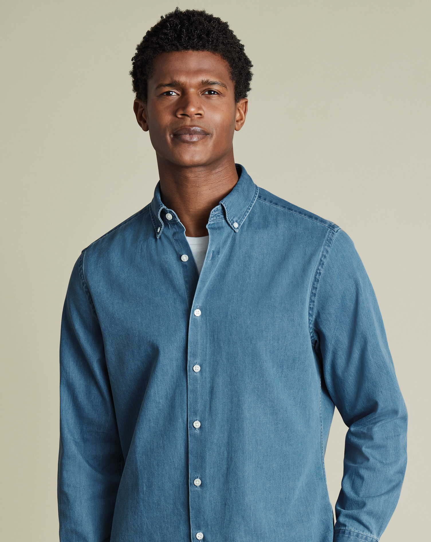 חולצה גזרת סלים - Ocean blue denim slim fit shirt