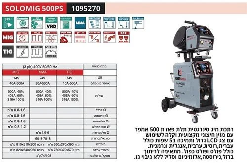 רתכת MIG אינוורטר תלת פאזי 109527 0סינרגטית/פולס 500A מסך LCD + מזין חיצוני