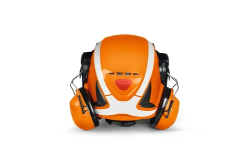 קסדת STIHL Advance X-Climb ME בצבע כתום עם מגן פנים ורצועת שמיעה מקצועית