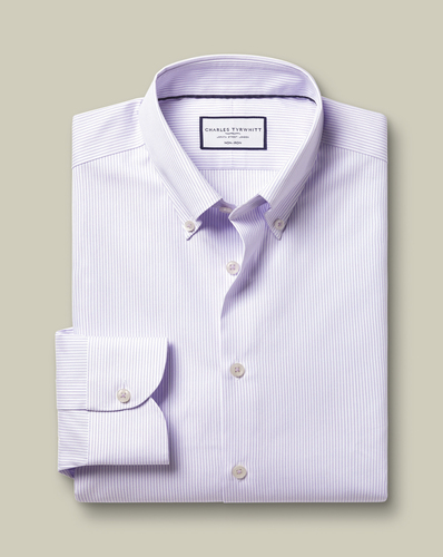 חולצה סגולה  גזרת סלים - Lilac purple stripe non-iron button-down oxford slim fit shirt