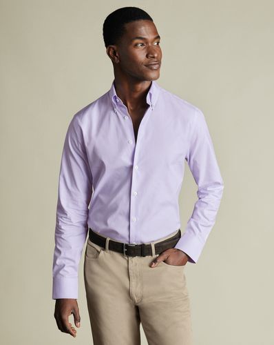 חולצה סגולה  גזרת קלאסיק - Lilac purple stripe non-iron button-down oxford classic fit shirt