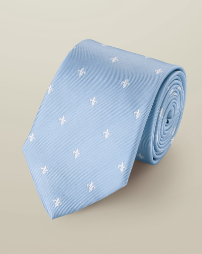 עניבה עמידה בפני כתמים  - Sky blue Fleur de Lys silk tie