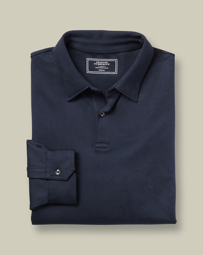 חולצת פולו כחולה שרוול ארוך - Navy Blue Plain Long Sleeve Jersey Polo