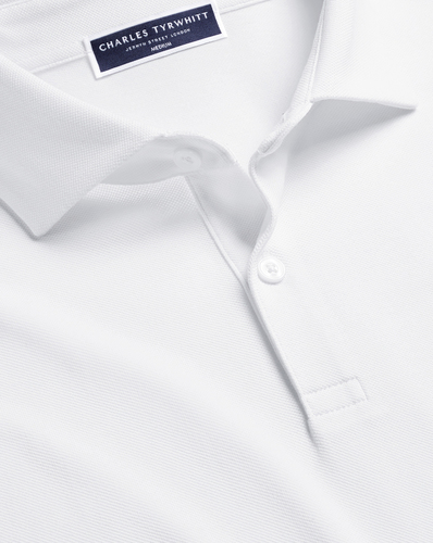 חולצת פולו  - White Short Sleeve Cotton Stretch Smart Pique Polo