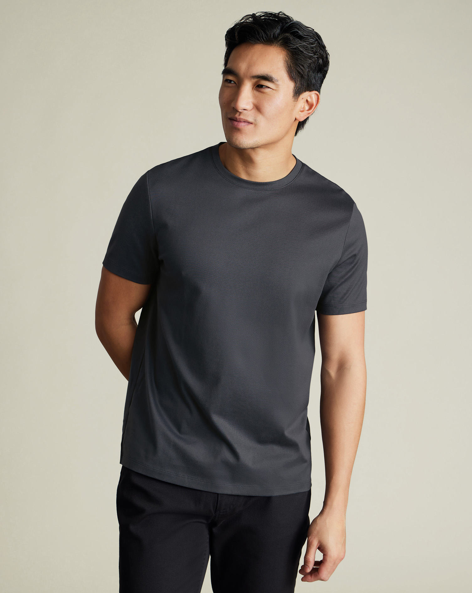חולצת טי שירט כותנה אפור כהה -  Graphite Grey Cotton Short Sleeve T Shirt 