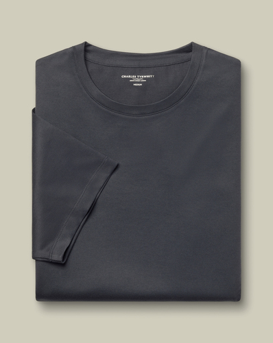 חולצת טי שירט כותנה אפור כהה -  Graphite Grey Cotton Short Sleeve T Shirt 