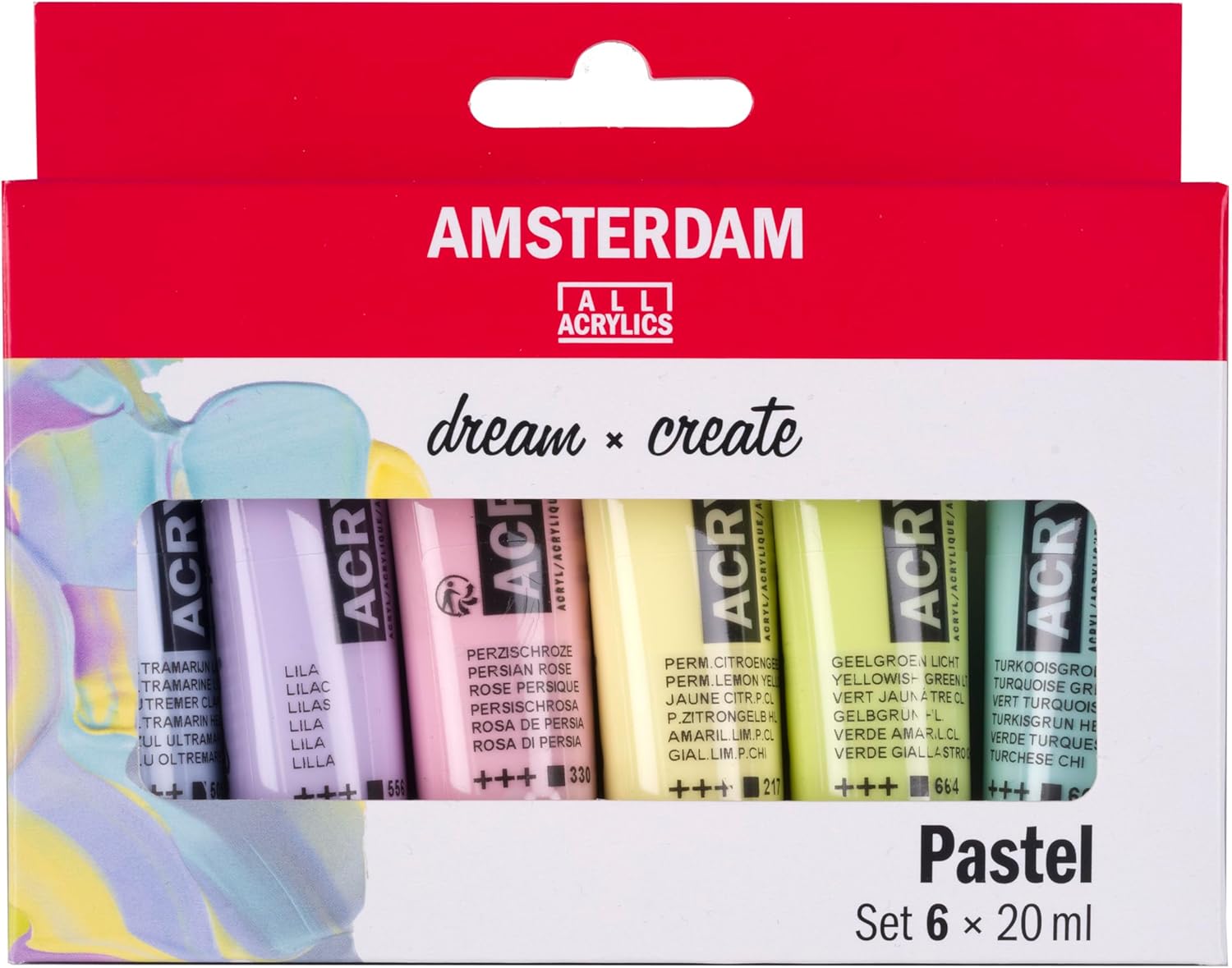 סט 6 צבעי אקריליק AMSTERDAM, שפורפרות 20 מ"ל PASTEL COLOURS