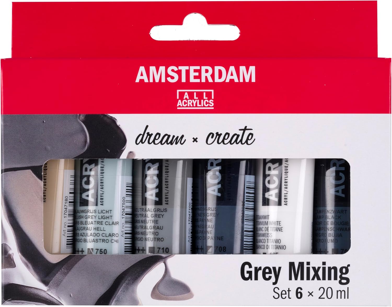 סט 6 צבעי אקריליק AMSTERDAM, שפורפרות 20 מ"ל GREY MIXING COLOURS