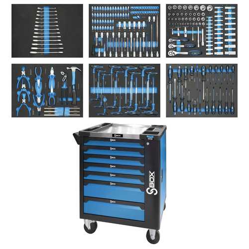עגלת כלים מאובזרת 7 מגירות S-BOX 250PC מבית קשקו 
