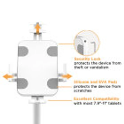 מעמד טאבלט שולחני לבן LUMI PAD33-03 פתרון מקצועי לתצוגה בטוחה נגד גניבות