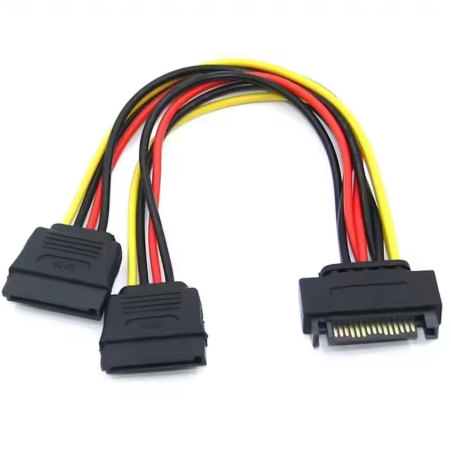 כבל מפצל SATA 1 זכר ל-2 נקבות כבל לכונן קשיח HDD 15PIN 1 ל-2 מתאם חשמל למחשב כבל PC
