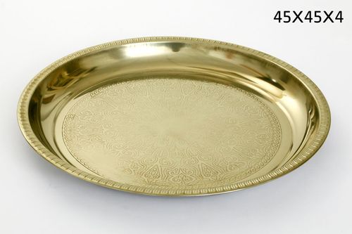 מגש עגול נירוסטה זהב עם עיטורים