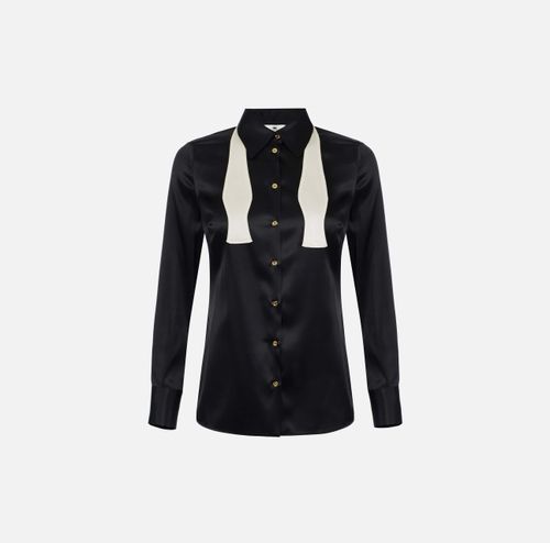 Silk satin blouse with bow tie