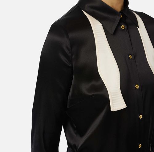 Silk satin blouse with bow tie