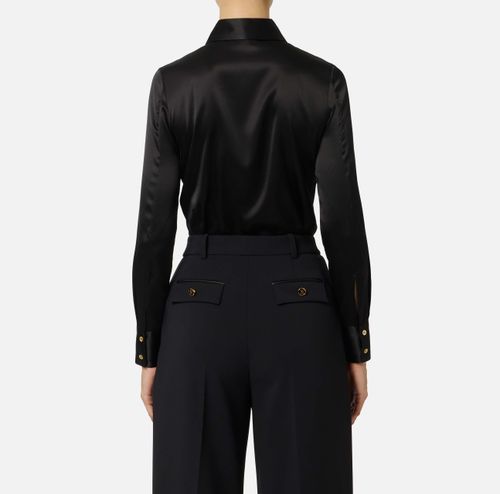 Silk satin blouse with bow tie