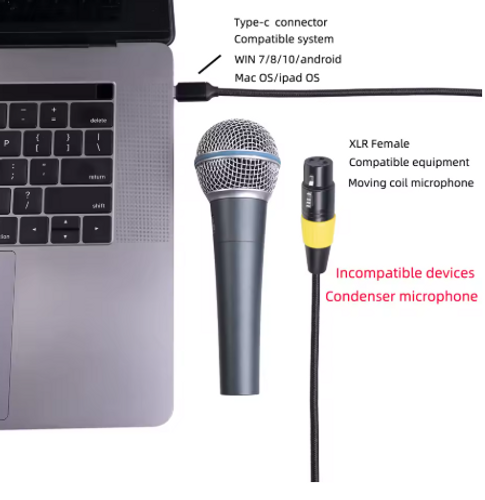 כבל USB TYPE C זכר ל XLR נקבה באורך 2 מטר