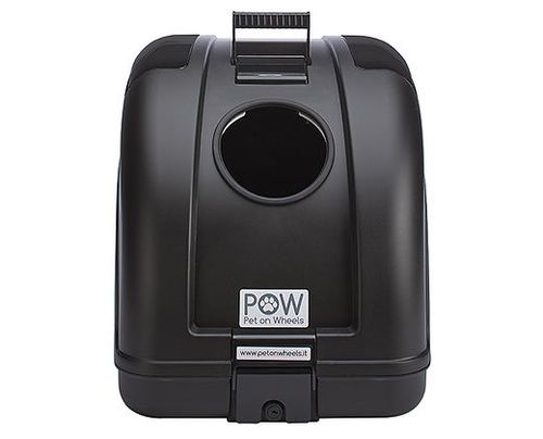 תיבת נשיאה POW לחיות מחמד מותקנת על אופנוע, עשויה פוליפרופילן עמיד עם חלון פוליקרבונט נפתח, מערכת אוורור כפולה ולוח הרכבה אוניברסלי. מתאימה לכלבים עד 10 ק