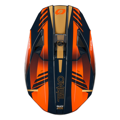 קסדת מוטוקרוס O'Neal 3SRS HAZE בצבעים כחול כתום וזהב, דגם 0625-263 עם טכנולוגיית בטיחות כפולה, מערכת EQRS ואוורור מתקדם לרכיבת מוטוקרוס מקצועית