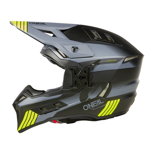 קסדת אופנועים O'NEAL Ex-SRS Helmet Hitch בצבע שחור אפור וצהוב ניאון, קסדה מלאה עם טכנולוגיית Airflaps ומערכת אוורור מתקדמת לבטיחות מקסימלית