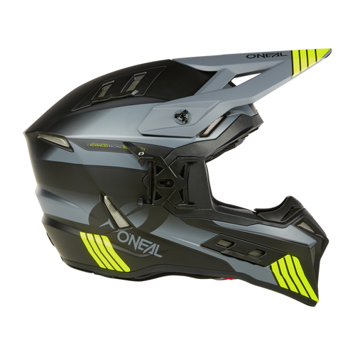 קסדת אופנועים O'NEAL Ex-SRS Helmet Hitch בצבע שחור אפור וצהוב ניאון, קסדה מלאה עם טכנולוגיית Airflaps ומערכת אוורור מתקדמת לבטיחות מקסימלית