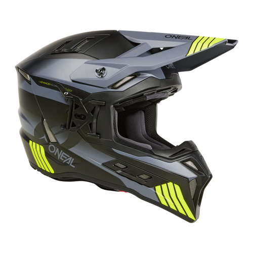 קסדת אופנועים O'NEAL Ex-SRS Helmet Hitch בצבע שחור אפור וצהוב ניאון, קסדה מלאה עם טכנולוגיית Airflaps ומערכת אוורור מתקדמת לבטיחות מקסימלית