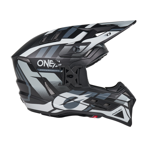 קסדת מוטוקרוס O'Neal EX-SRS DUST דגם EXSRS-243 בצבע שחור ואפור עם מבנה דו-קליפתי, מערכת אוורור מתקדמת וטכנולוגיית Airflaps למוטוקרוס ואופנועים