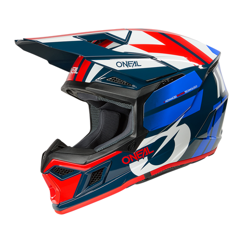 קסדת מוטוקרוס O'Neal 3SRS RIDE דגם 0625-163 בצבע כחול לבן אדום עם שתי שכבות EPS מערכת אוורור מתקדמת ותקן ECE 22.06 לבטיחות מקסימלית