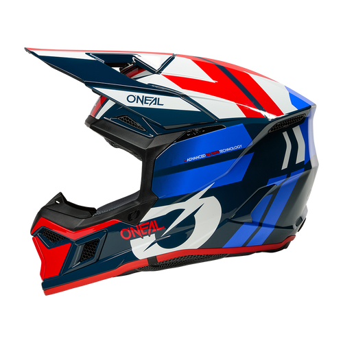 קסדת מוטוקרוס O'Neal 3SRS RIDE דגם 0625-163 בצבע כחול לבן אדום עם שתי שכבות EPS מערכת אוורור מתקדמת ותקן ECE 22.06 לבטיחות מקסימלית