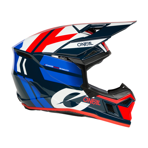 קסדת מוטוקרוס O'Neal 3SRS RIDE דגם 0625-163 בצבע כחול לבן אדום עם שתי שכבות EPS מערכת אוורור מתקדמת ותקן ECE 22.06 לבטיחות מקסימלית