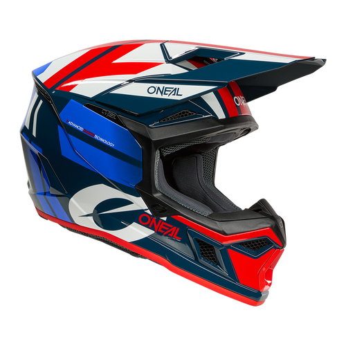 קסדת מוטוקרוס O'Neal 3SRS RIDE דגם 0625-163 בצבע כחול לבן אדום עם שתי שכבות EPS מערכת אוורור מתקדמת ותקן ECE 22.06 לבטיחות מקסימלית